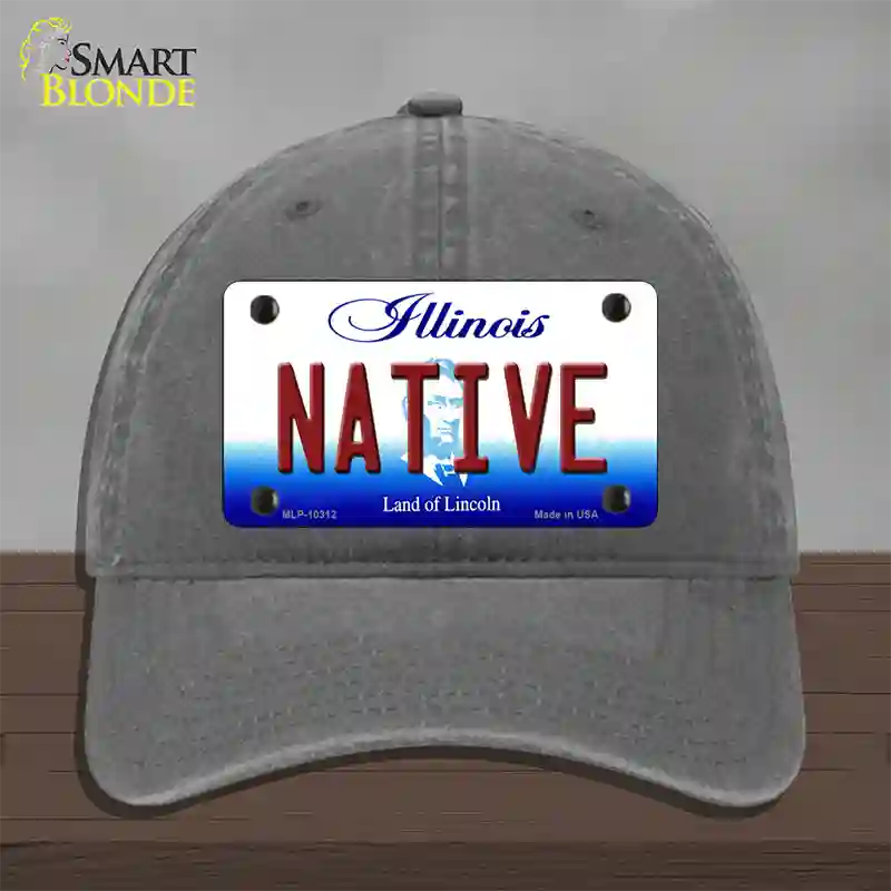 Native Illinois Novelty License Plate Hat Unconstructed Cotton / Charcoal