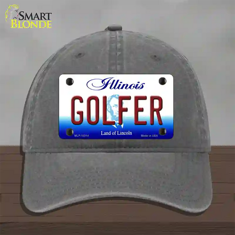 Golfer Illinois Novelty License Plate Hat Unconstructed Cotton / Charcoal