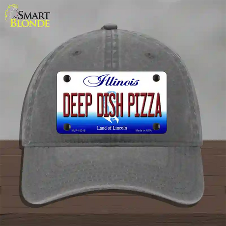 Deep Dish Pizza Illinois Novelty License Plate Hat Unconstructed Cotton / Charcoal