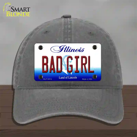 Bad Girl Illinois Novelty License Plate Hat Unconstructed Cotton / Charcoal