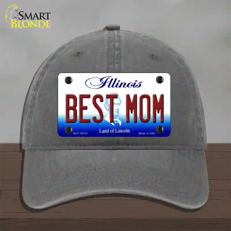 Best Mom Illinois Novelty License Plate Hat Unconstructed Cotton / Charcoal