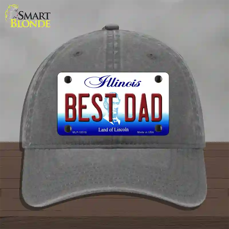 Best Dad Illinois Novelty License Plate Hat Unconstructed Cotton / Charcoal