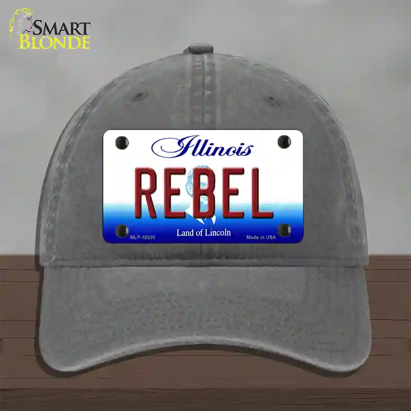 Rebel Illinois Novelty License Plate Hat Unconstructed Cotton / Charcoal