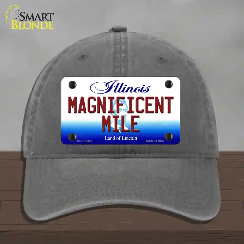 Magnificent Mile Illinois Novelty License Plate Hat Unconstructed Cotton / Charcoal