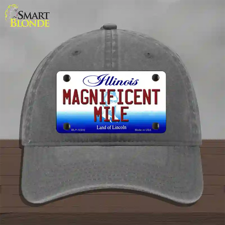 Magnificent Mile Illinois Novelty License Plate Hat Unconstructed Cotton / Charcoal