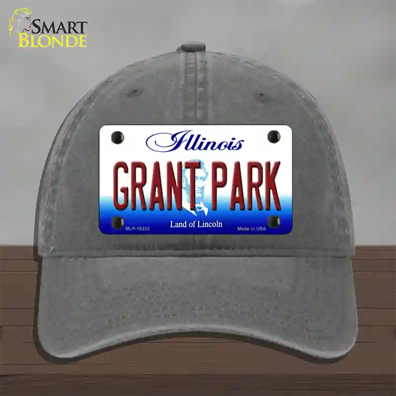 Grant Park Illinois Novelty License Plate Hat Unconstructed Cotton / Charcoal