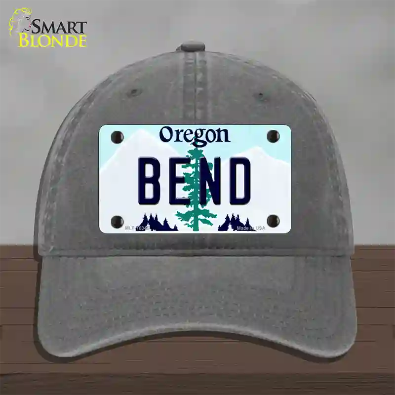 Bend Oregon Novelty License Plate Hat Unconstructed Cotton / Charcoal