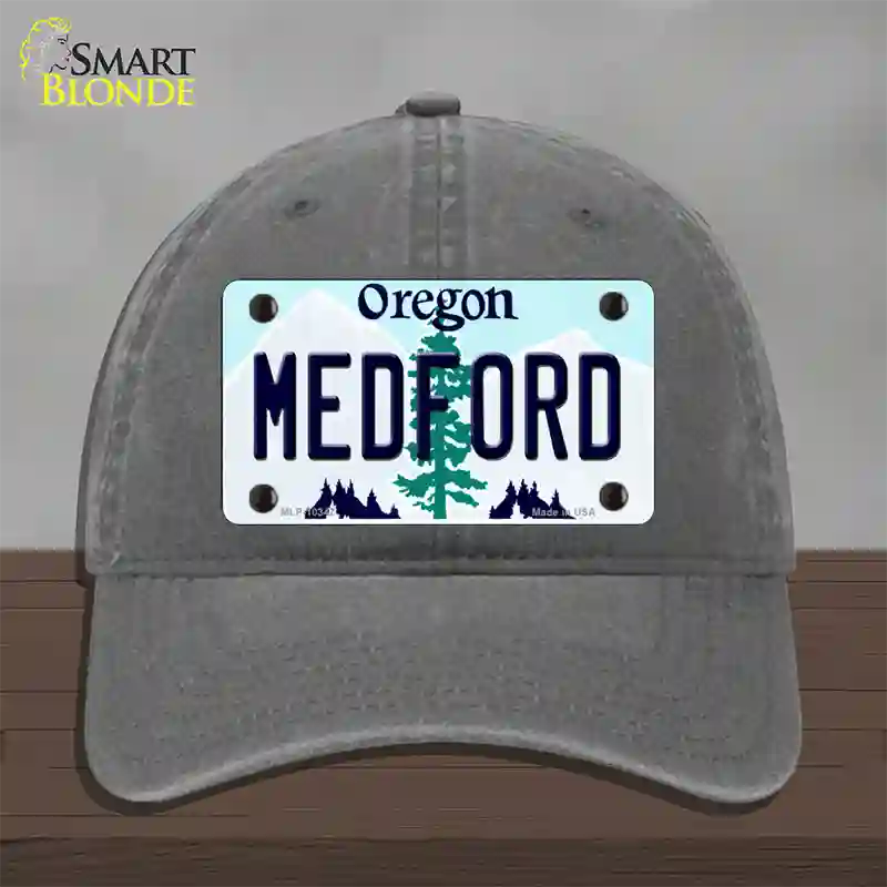 Medford Oregon Novelty License Plate Hat Unconstructed Cotton / Charcoal