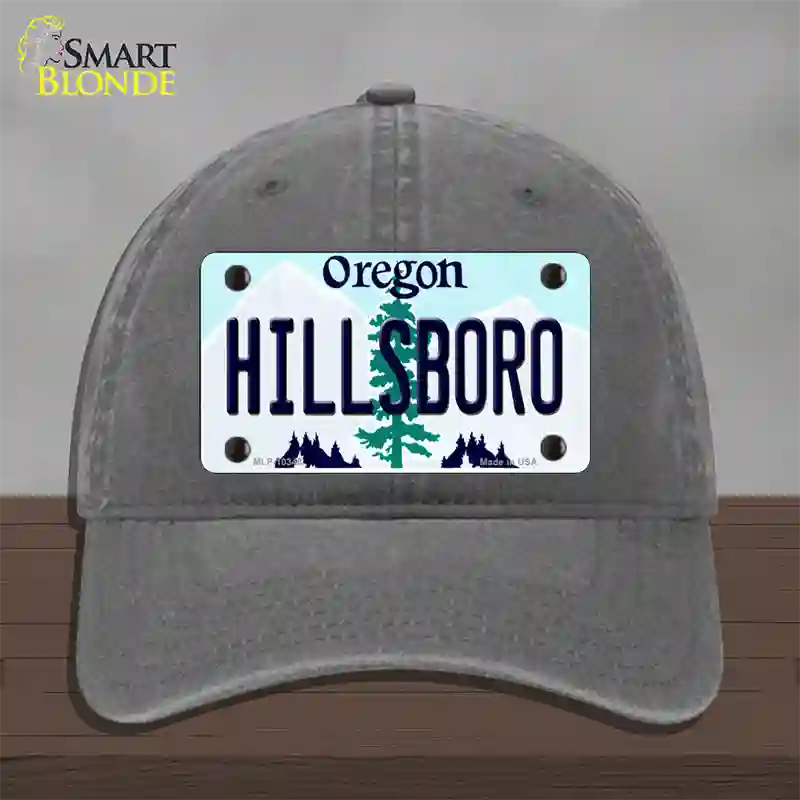 Hillsboro Oregon Novelty License Plate Hat Unconstructed Cotton / Charcoal