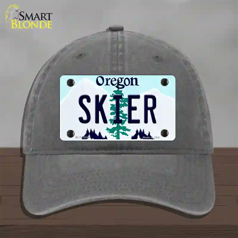 Skier Oregon Novelty License Plate Hat Unconstructed Cotton / Charcoal