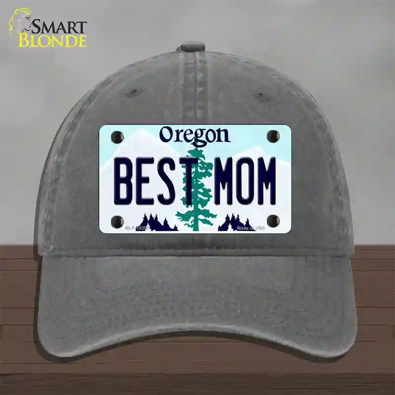 Best Mom Oregon Novelty License Plate Hat Unconstructed Cotton / Charcoal