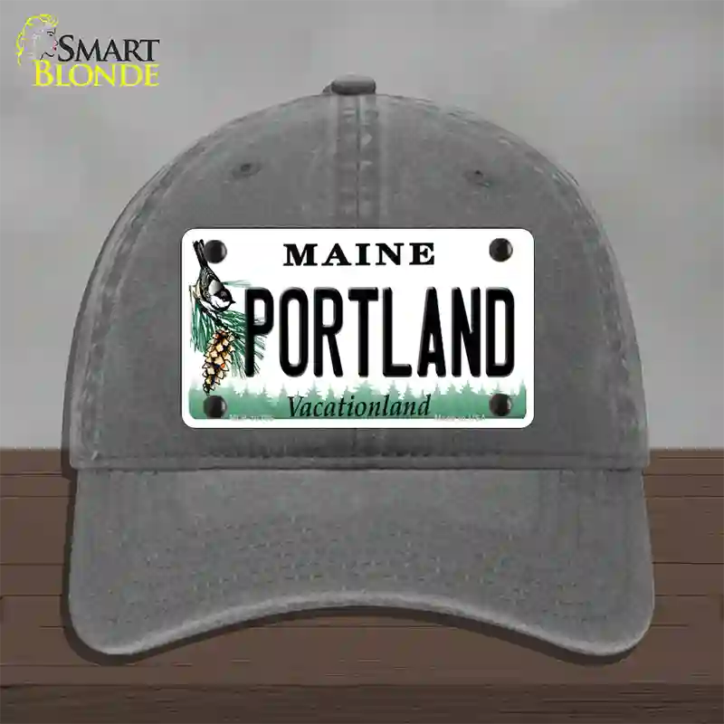 Portland Maine Novelty License Plate Hat Unconstructed Cotton / Charcoal