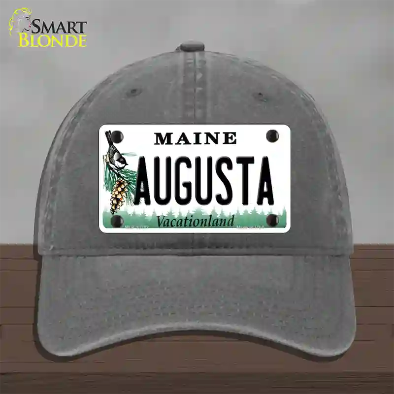 Augusta Maine Novelty License Plate Hat Unconstructed Cotton / Charcoal