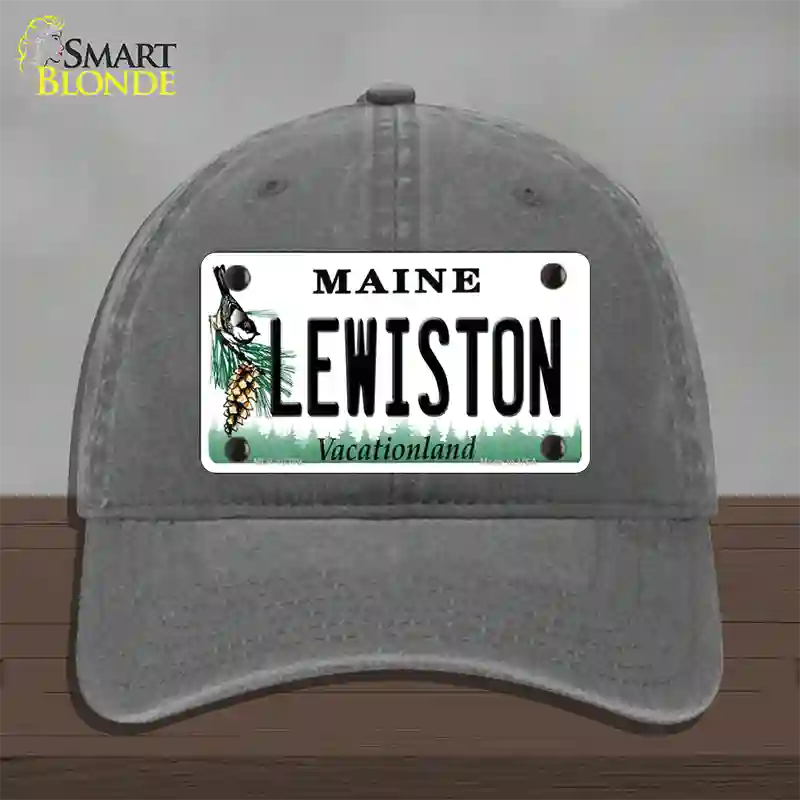 Lewiston Maine Novelty License Plate Hat Unconstructed Cotton / Charcoal