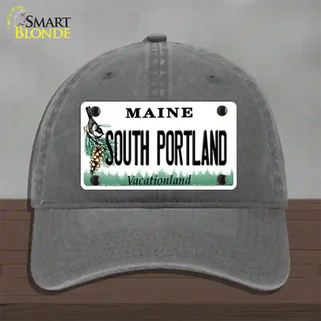 South Portland Maine Novelty License Plate Hat Unconstructed Cotton / Charcoal