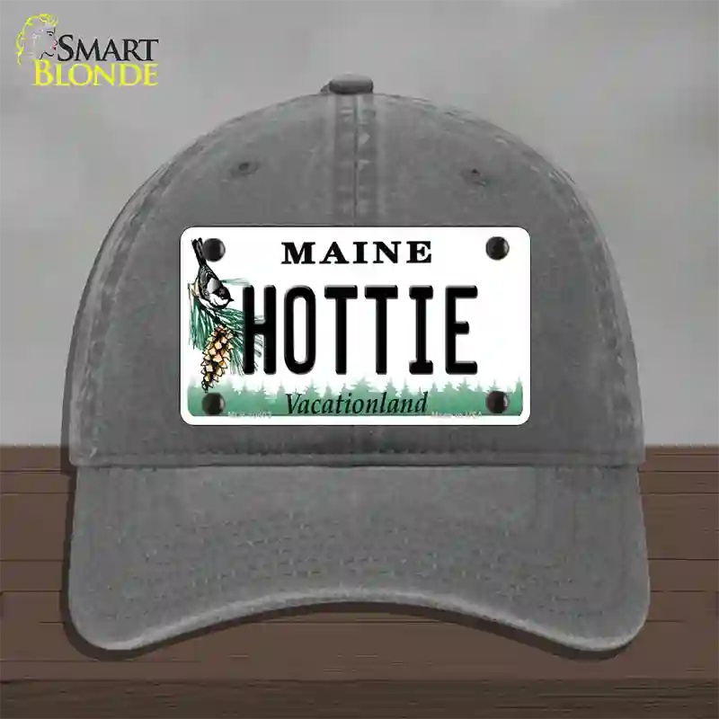 Hottie Maine Novelty License Plate Hat Unconstructed Cotton / Charcoal