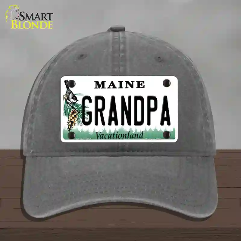 Grandpa Maine Novelty License Plate Hat Unconstructed Cotton / Charcoal