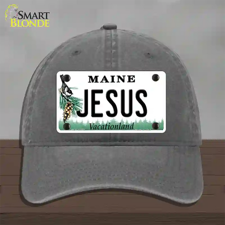 Jesus Maine Novelty License Plate Hat Unconstructed Cotton / Charcoal