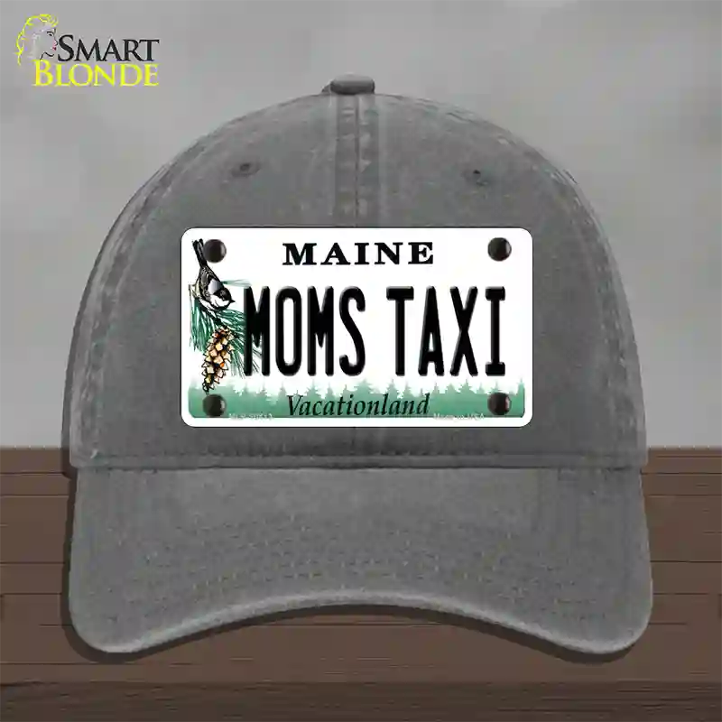 Moms Taxi Maine Novelty License Plate Hat Unconstructed Cotton / Charcoal