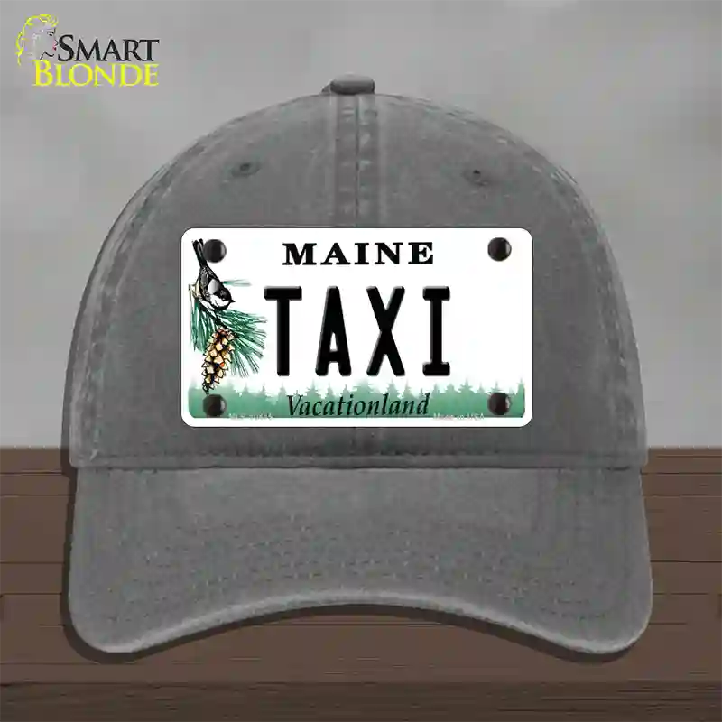 Taxi Maine Novelty License Plate Hat Unconstructed Cotton / Charcoal