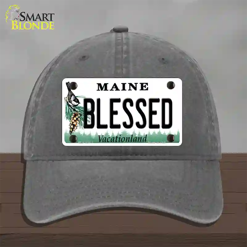 Blessed Maine Novelty License Plate Hat Unconstructed Cotton / Charcoal