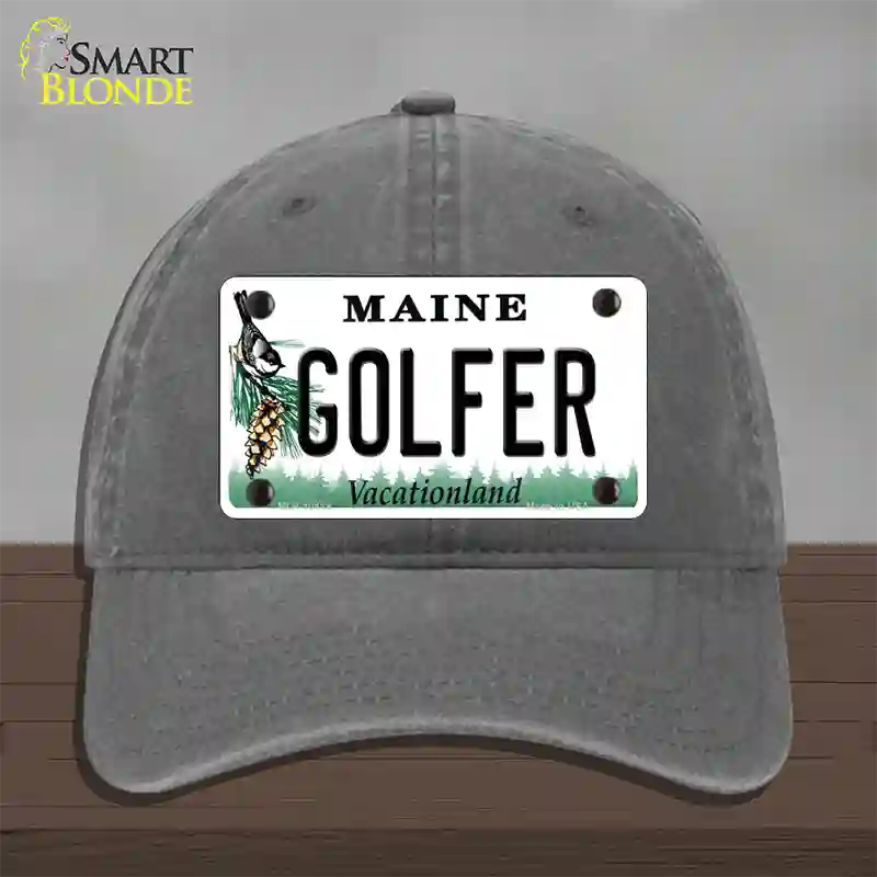 Golfer Maine Novelty License Plate Hat Unconstructed Cotton / Charcoal