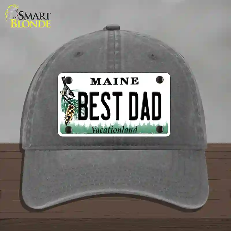 Best Dad Maine Novelty License Plate Hat Unconstructed Cotton / Charcoal