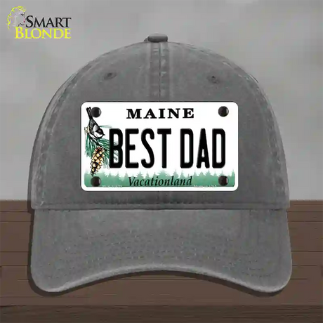 Best Dad Maine Novelty License Plate Hat Unconstructed Cotton / Charcoal