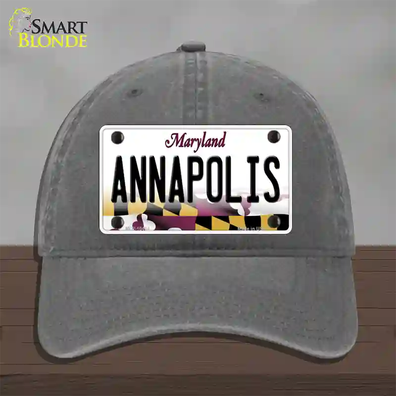 Annapolis Maryland Novelty License Plate Hat Unconstructed Cotton / Charcoal