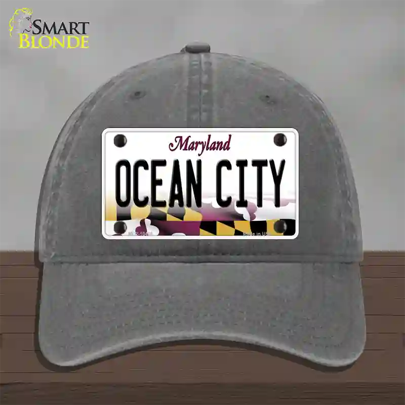 Ocean City Maryland Novelty License Plate Hat Unconstructed Cotton / Charcoal