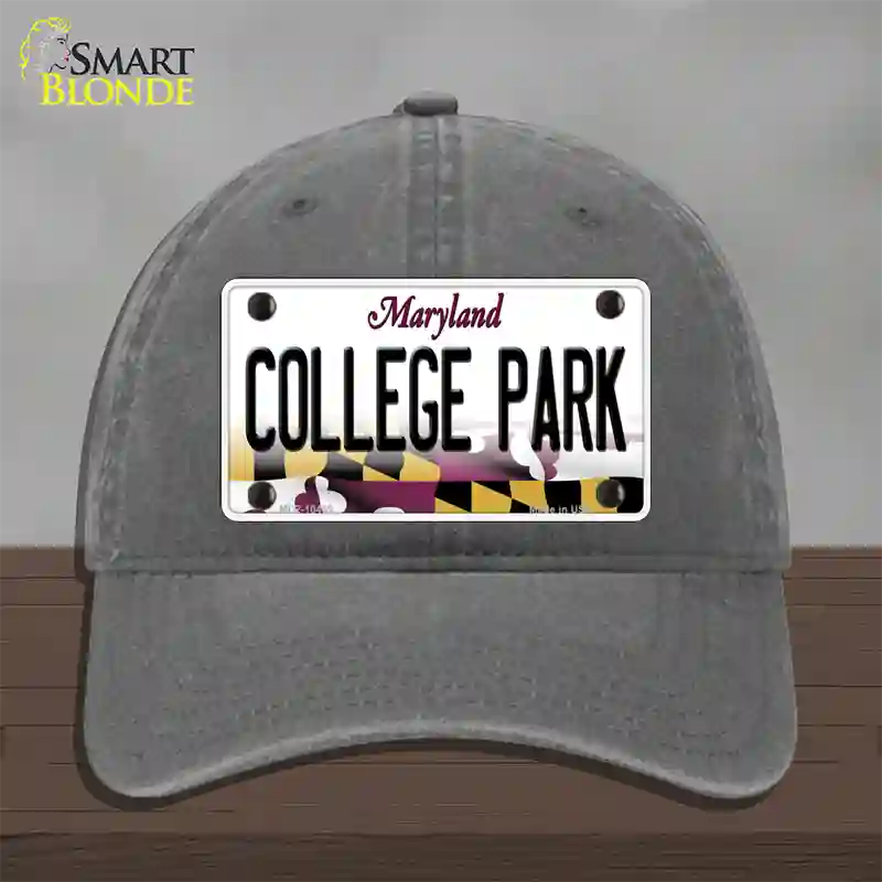 College Park Maryland Novelty License Plate Hat Unconstructed Cotton / Charcoal