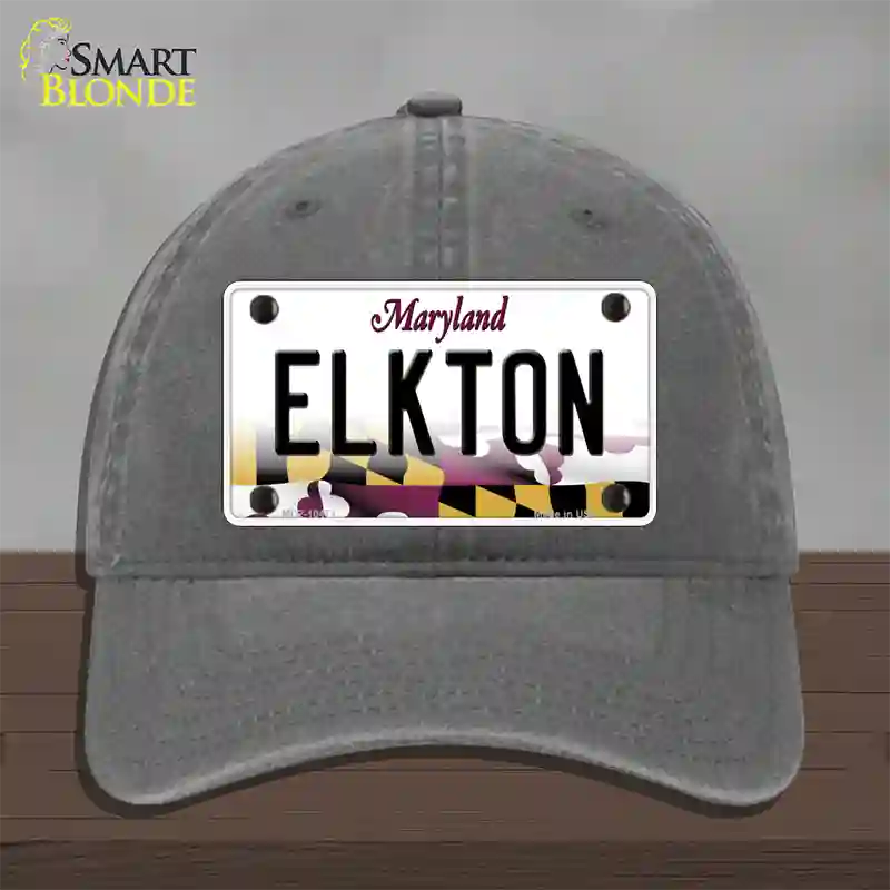 Elkton Maryland Novelty License Plate Hat Unconstructed Cotton / Charcoal