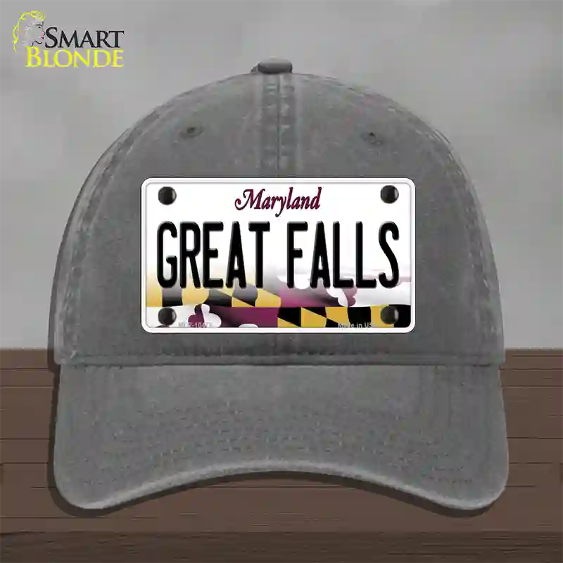 Great Falls Maryland Novelty License Plate Hat Unconstructed Cotton / Charcoal