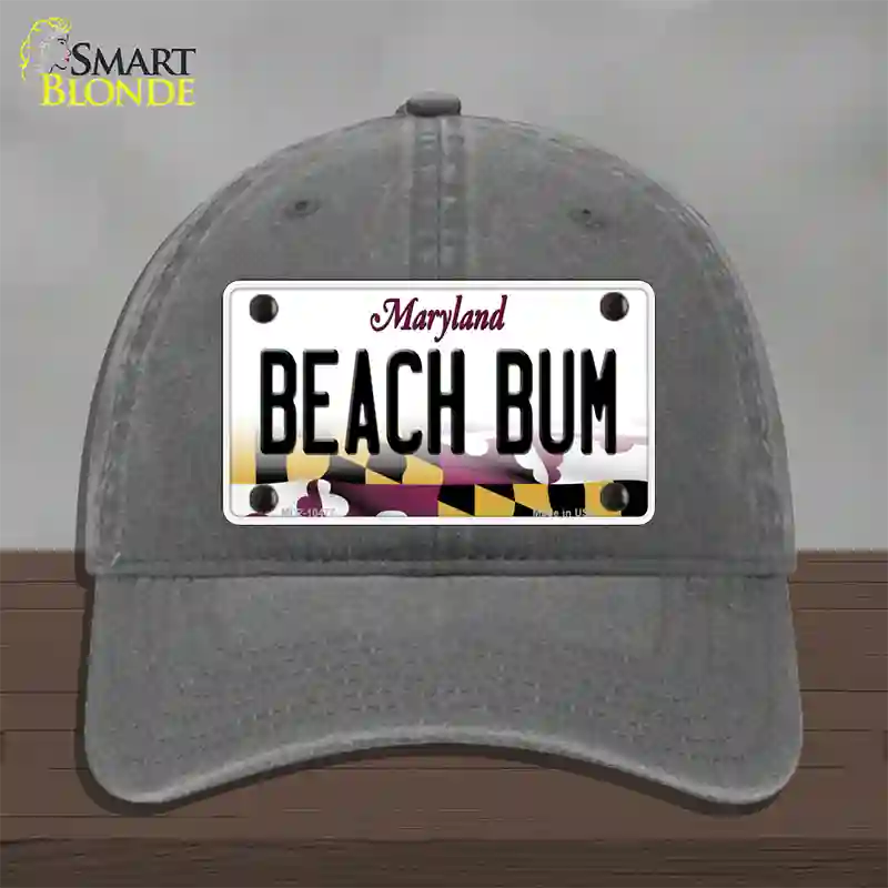 Beach Bum Maryland Novelty License Plate Hat Unconstructed Cotton / Charcoal