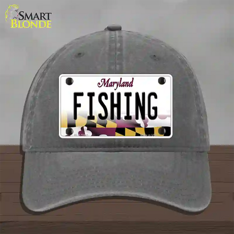 Fishing Maryland Novelty License Plate Hat Unconstructed Cotton / Charcoal