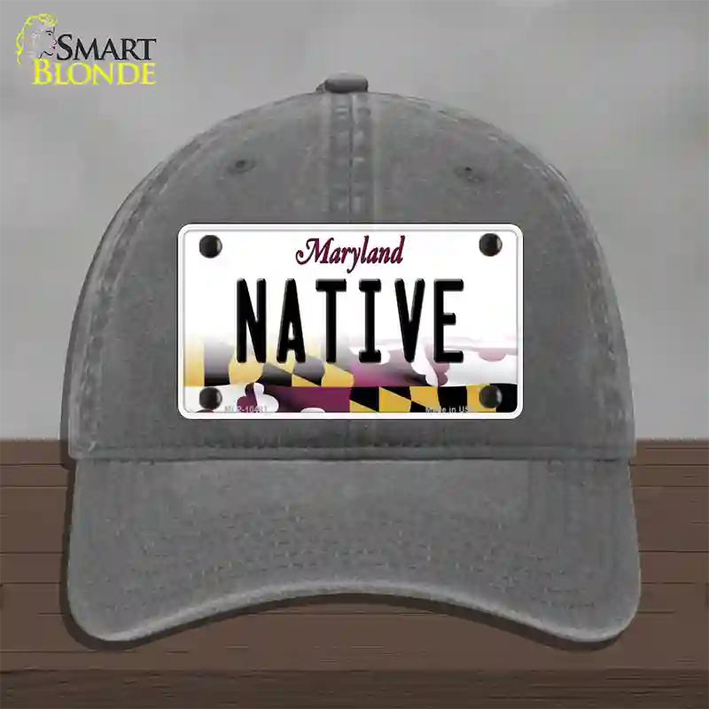 Native Maryland Novelty License Plate Hat Unconstructed Cotton / Charcoal