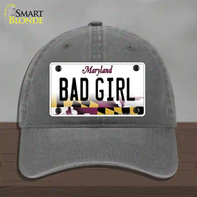 Bad Girl Maryland Novelty License Plate Hat Unconstructed Cotton / Charcoal