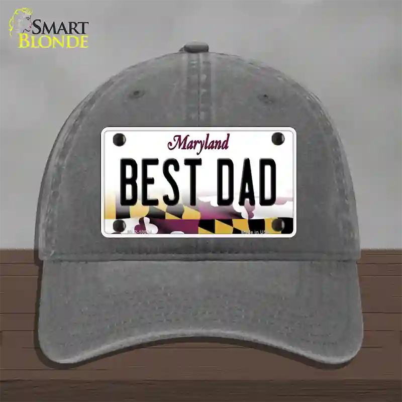 Best Dad Maryland Novelty License Plate Hat Unconstructed Cotton / Charcoal