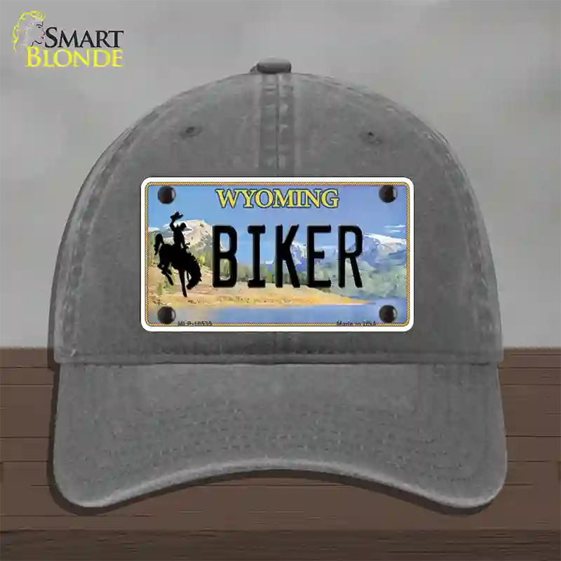 Biker Wyoming Novelty License Plate Hat Unconstructed Cotton / Charcoal