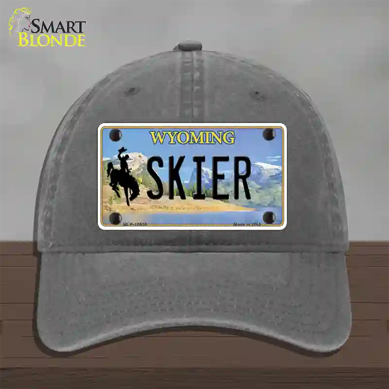 Skier Wyoming Novelty License Plate Hat Unconstructed Cotton / Charcoal