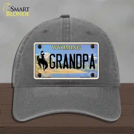 Grandpa Wyoming Novelty License Plate Hat Unconstructed Cotton / Charcoal