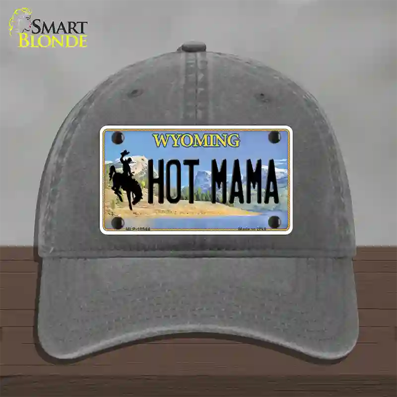 Hot Mama Wyoming Novelty License Plate Hat Unconstructed Cotton / Charcoal