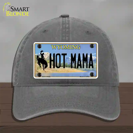 Hot Mama Wyoming Novelty License Plate Hat Unconstructed Cotton / Charcoal