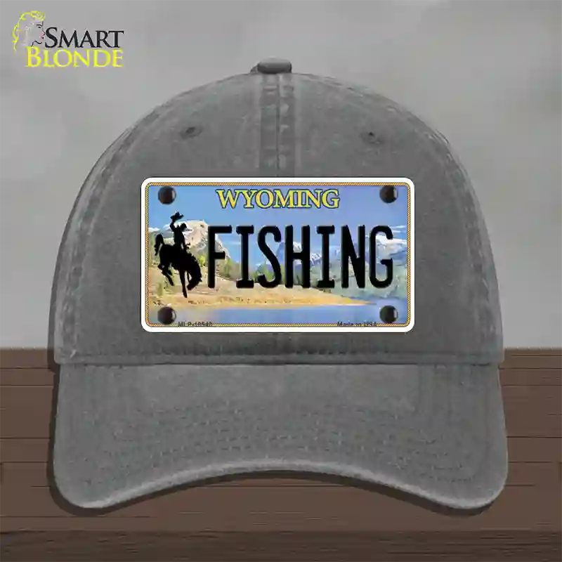 Fishing Wyoming Novelty License Plate Hat Unconstructed Cotton / Charcoal