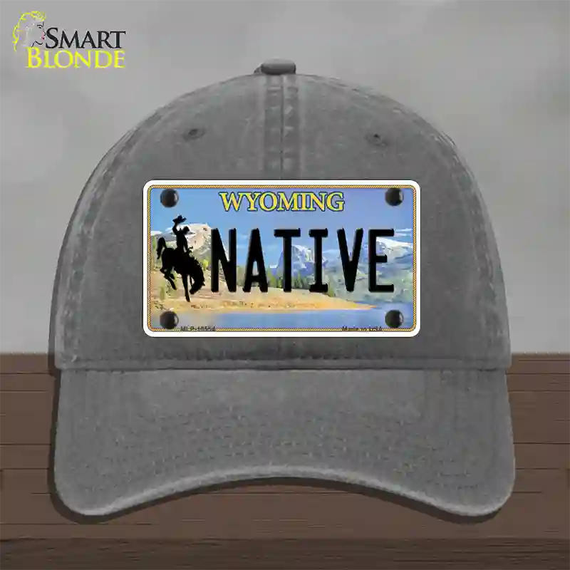 Native Wyoming Novelty License Plate Hat Unconstructed Cotton / Charcoal