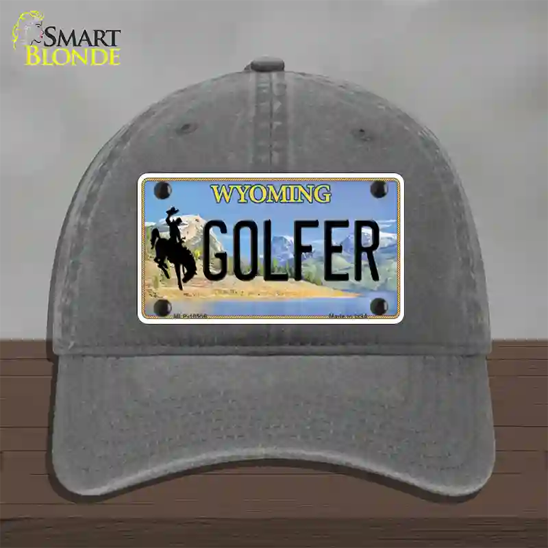 Golfer Wyoming Novelty License Plate Hat Unconstructed Cotton / Charcoal