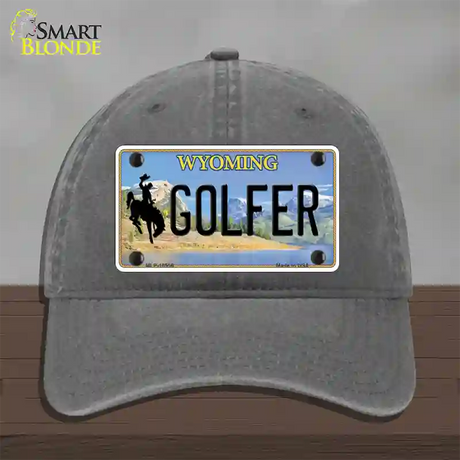 Golfer Wyoming Novelty License Plate Hat Unconstructed Cotton / Charcoal