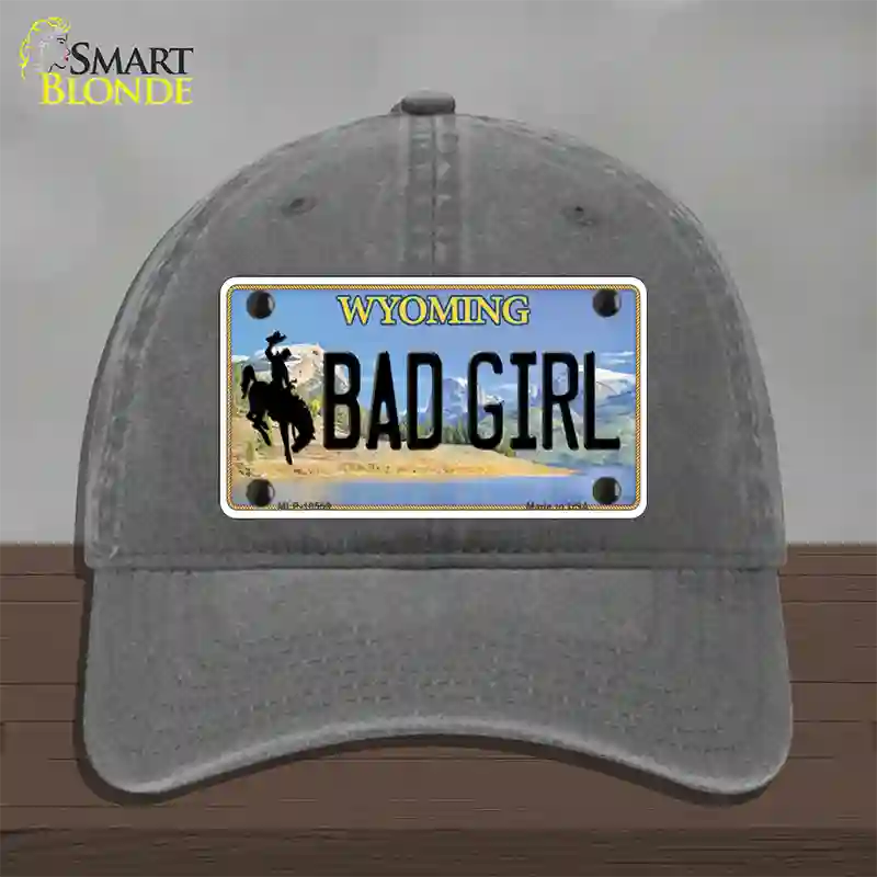 Bad Girl Wyoming Novelty License Plate Hat Unconstructed Cotton / Charcoal