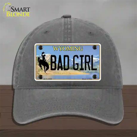 Bad Girl Wyoming Novelty License Plate Hat Unconstructed Cotton / Charcoal