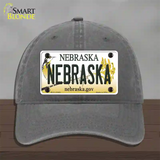 Nebraska Gov Novelty License Plate Hat Unconstructed Cotton / Charcoal